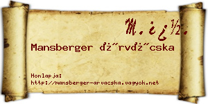 Mansberger Árvácska névjegykártya